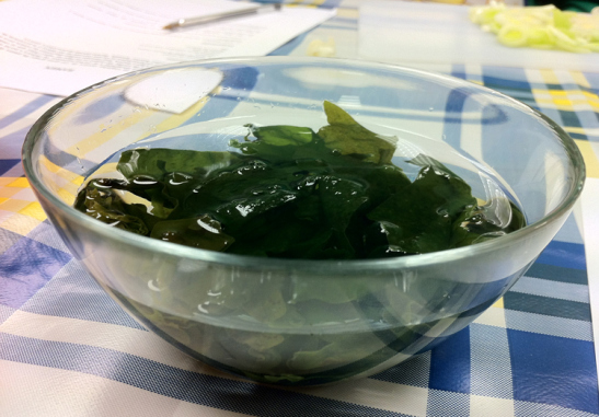 alga wakame hidratada en agua